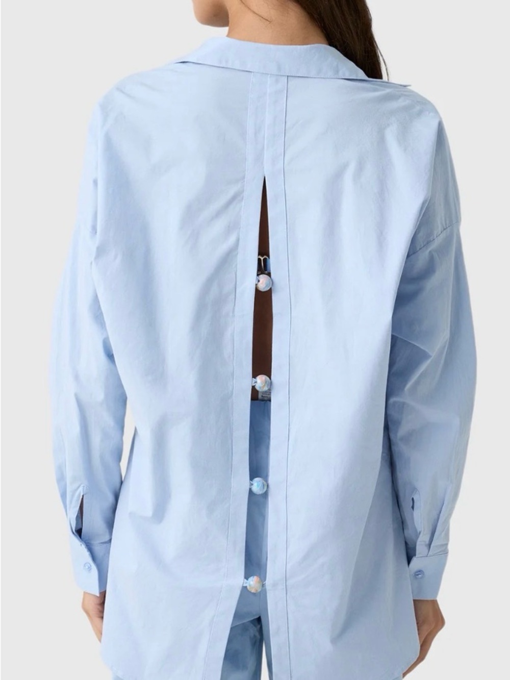 Baobab Collection Light Blue Back-Slit Poplin Blouse